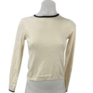 MNG Mango Women's Cream Long Sleeve Crew Neck Knit Cropped Sweater Top Size XS